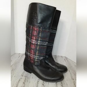 Coach 9B Chrissi Tall Tartan Logo Riding Boots